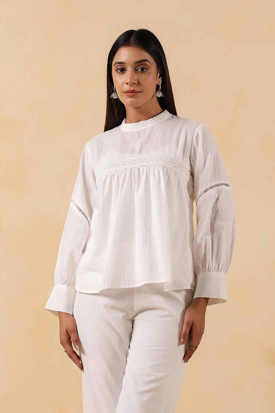 White Cotton Lace Embroidered Top