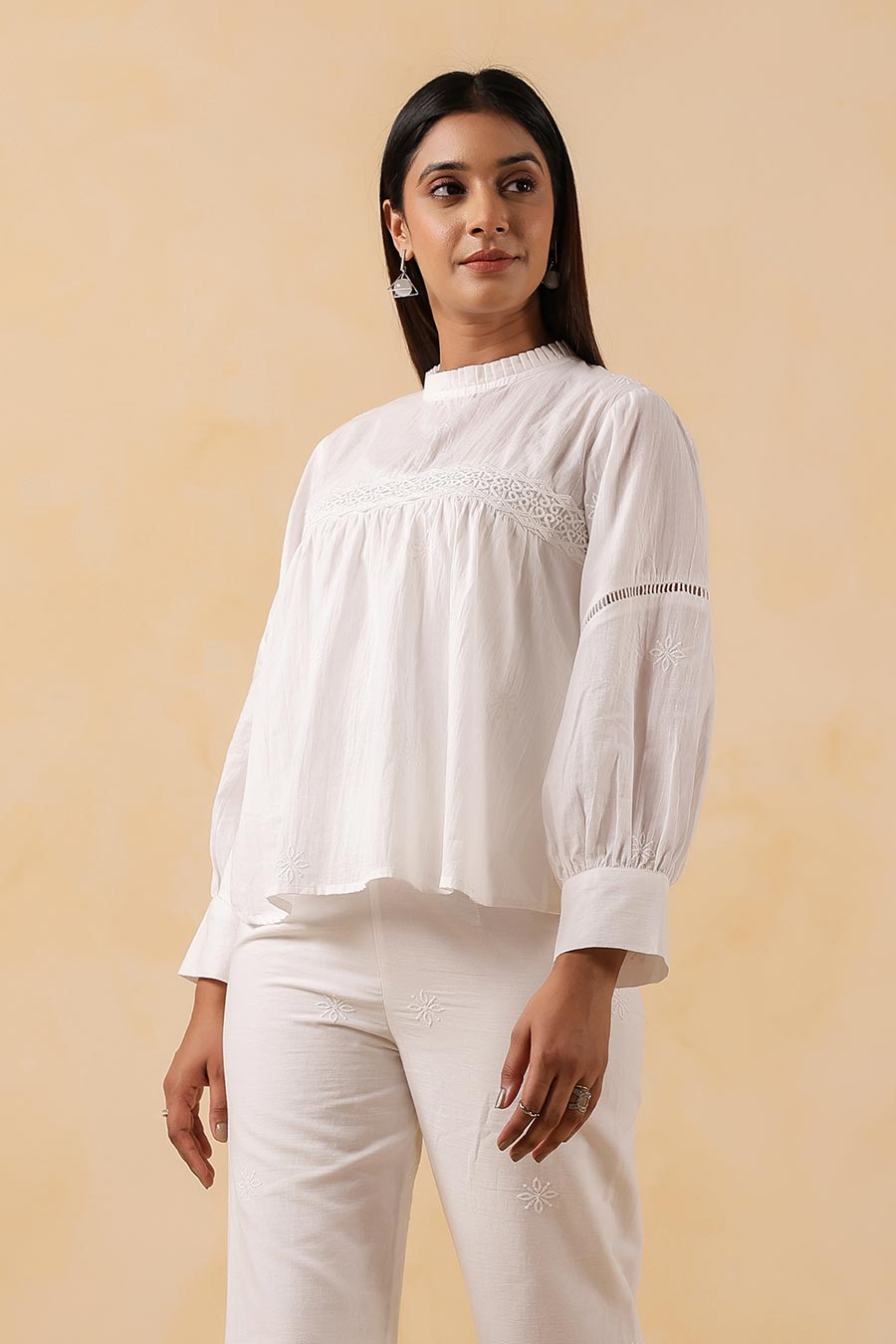 White Cotton Lace Embroidered Top