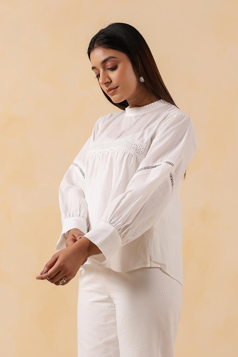 White Cotton Lace Embroidered Top