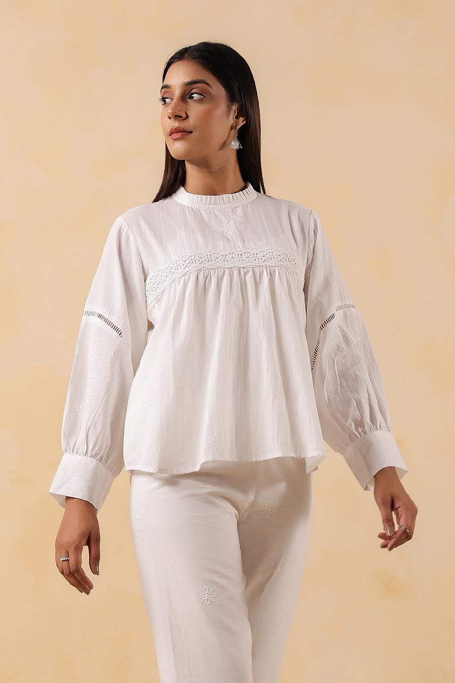White Cotton Lace Embroidered Top