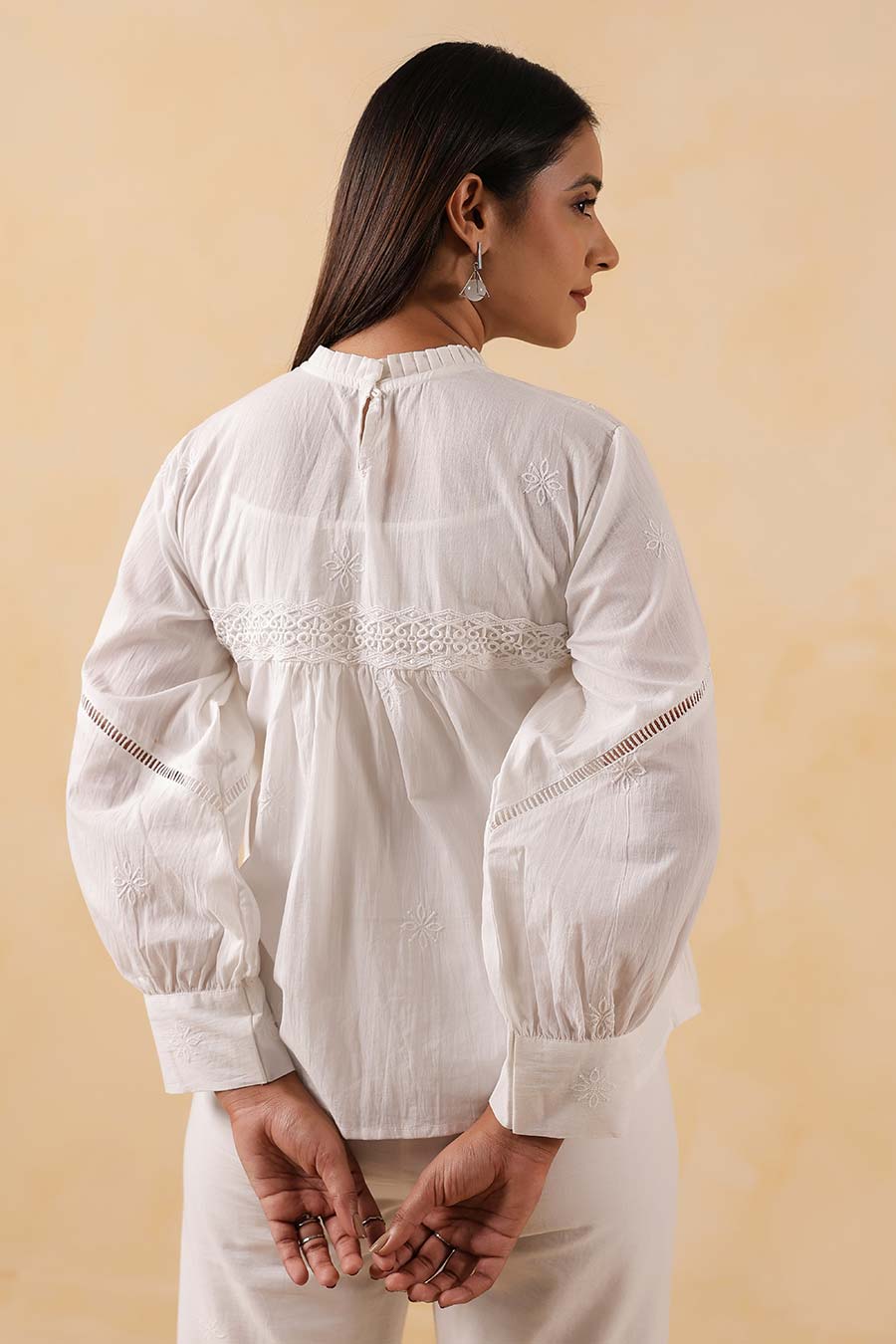 White Cotton Lace Embroidered Top