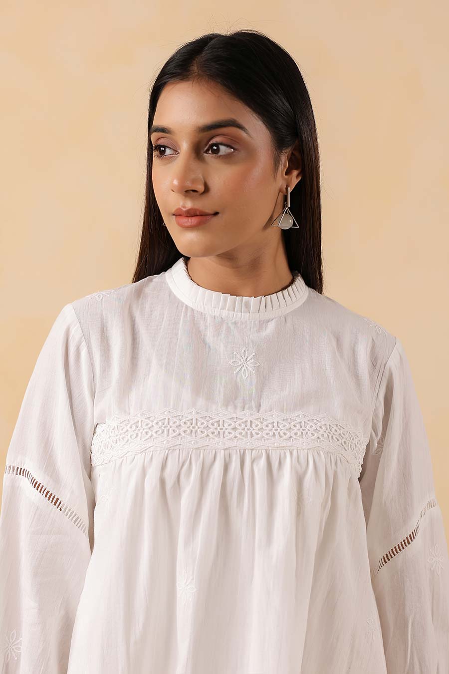 White Cotton Lace Embroidered Top