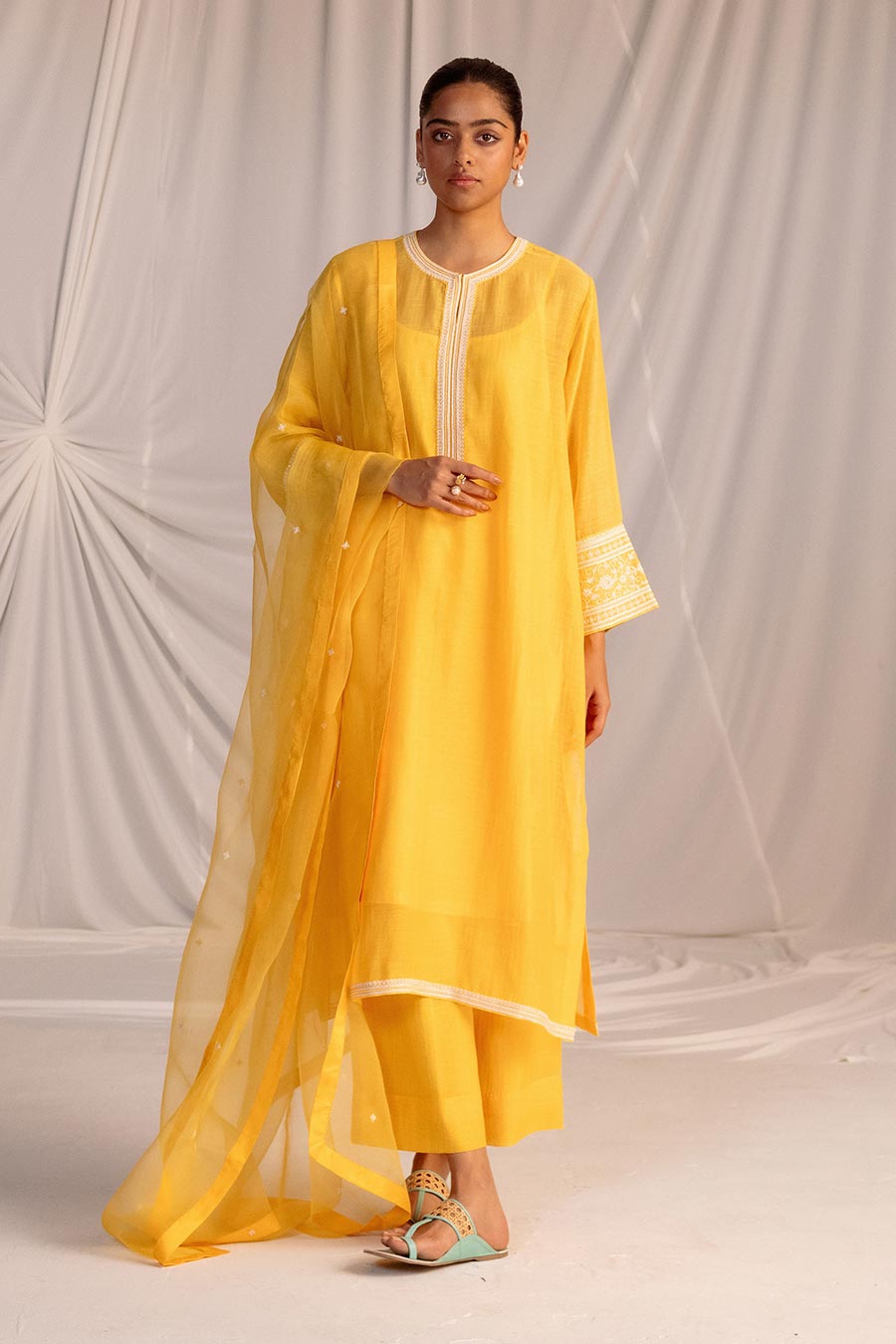 Yellow Embroidered Kurta & Pant Set