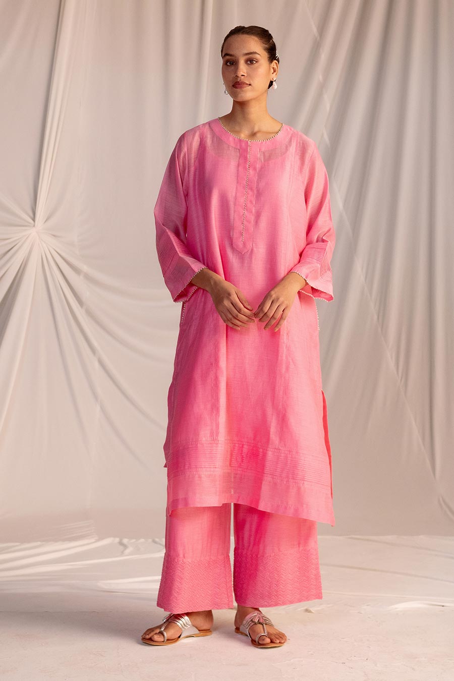 Pink Pintuck Kurta & Pant Set