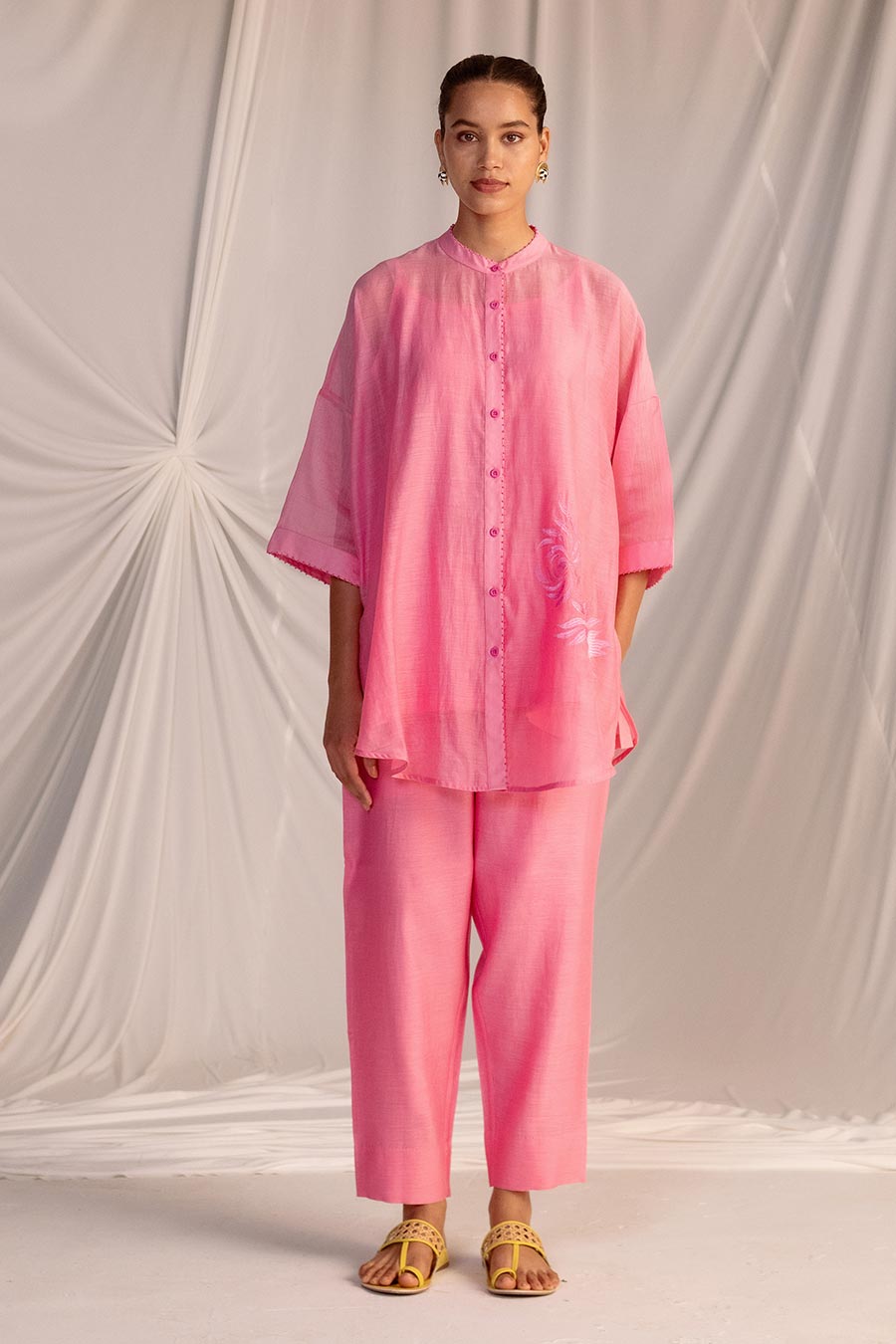 Pink Embroidered Tunic & Pant Set