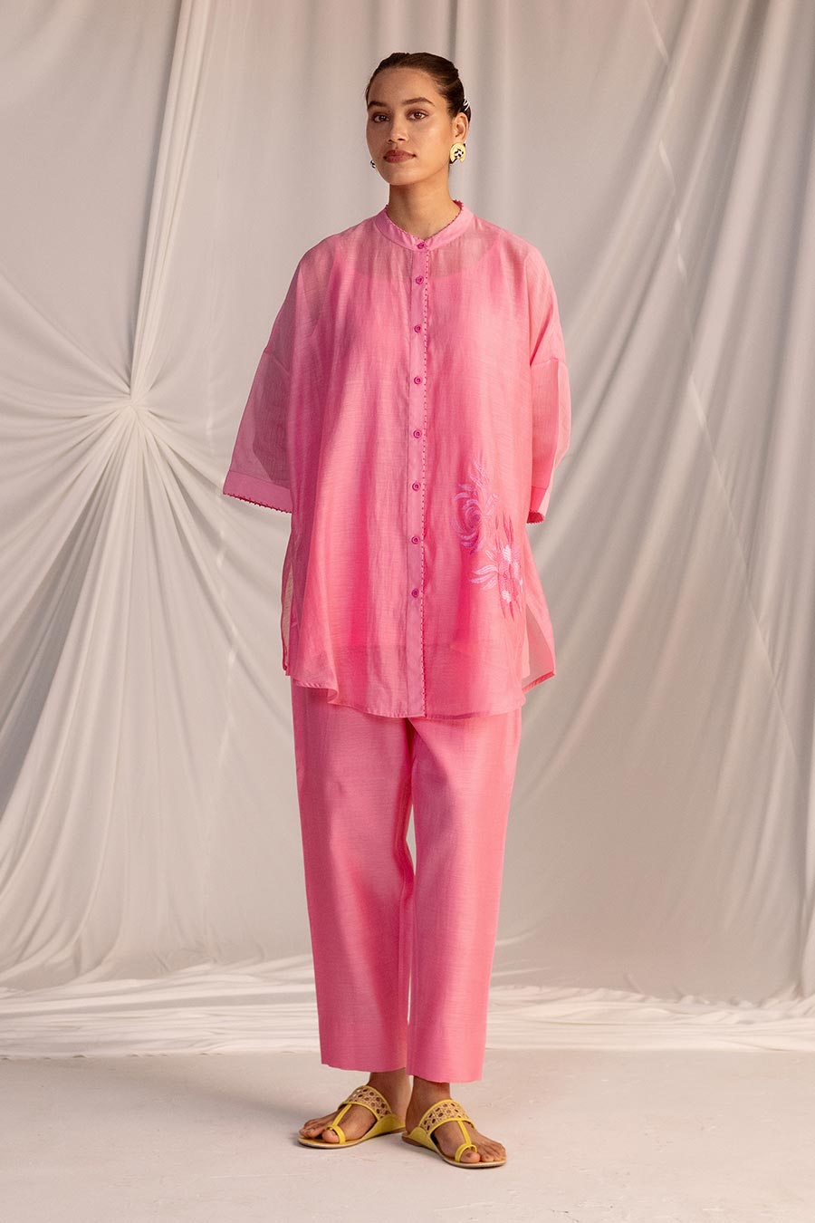 Pink Embroidered Tunic & Pant Set