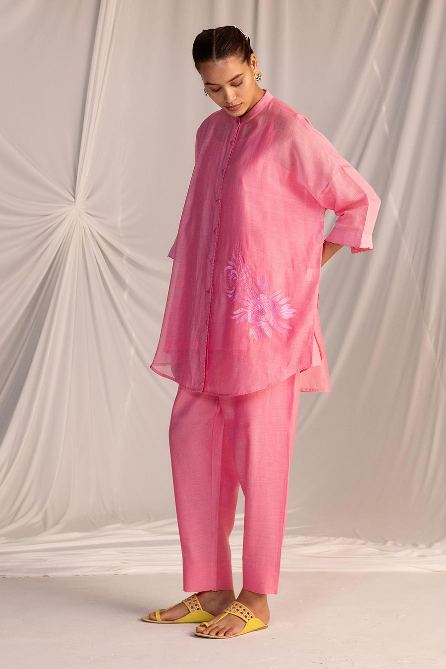 Pink Embroidered Tunic & Pant Set