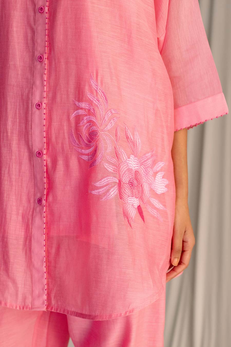 Pink Embroidered Tunic & Pant Set
