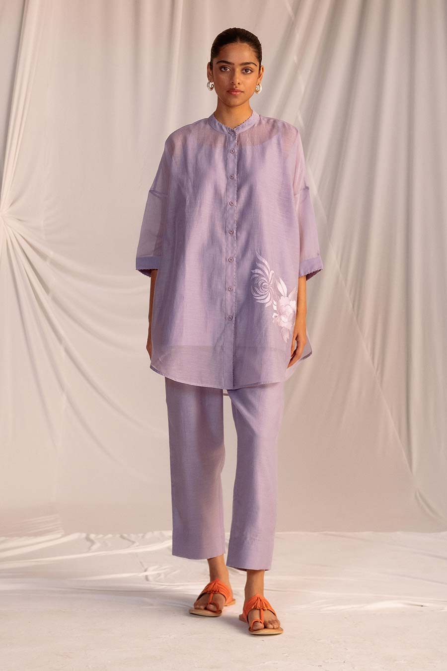 Violet Embroidered Tunic & Pant Set
