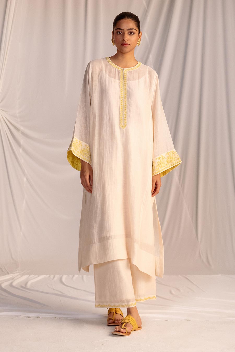 Off-White Embroidered Kurta & Pant Set