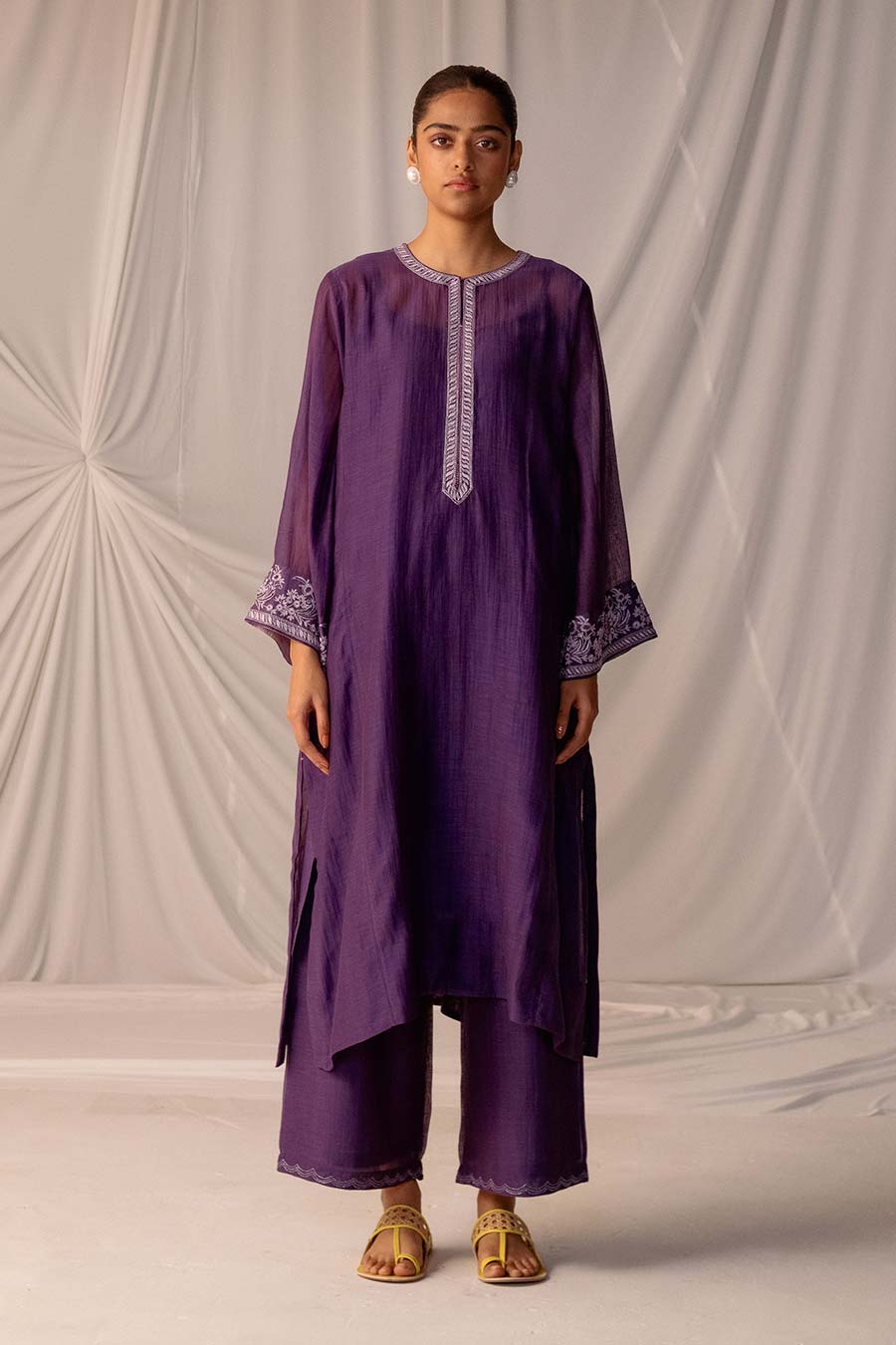 Purple Embroidered Kurta & Pant Set