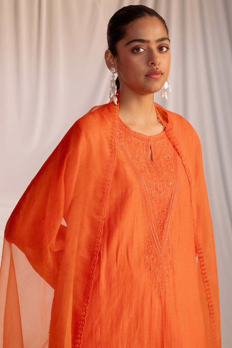 Rust Orange Embroidered Dupatta