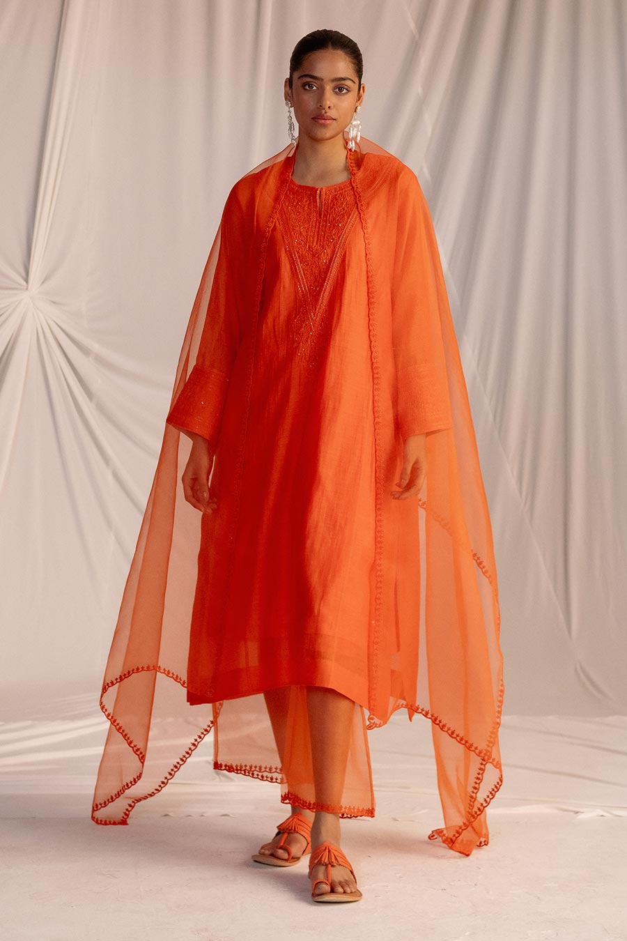 Rust Orange Embroidered Dupatta