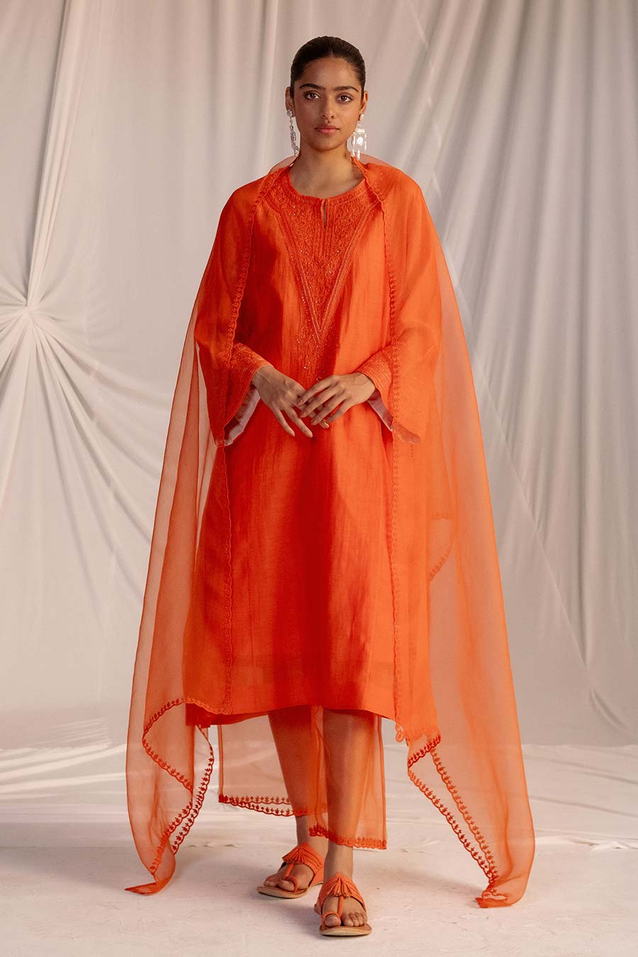 Rust Orange Embroidered Dupatta