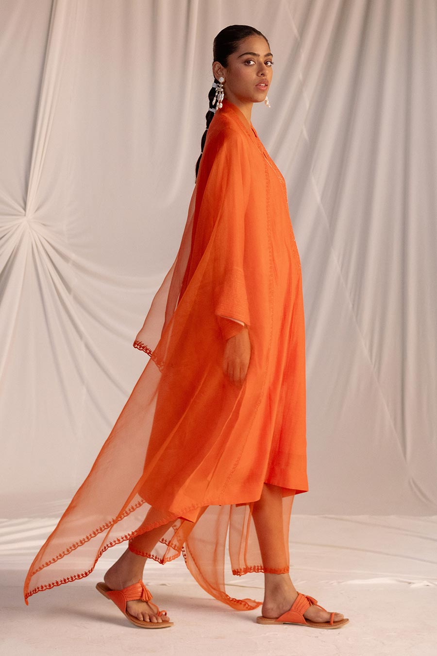 Rust Orange Embroidered Dupatta