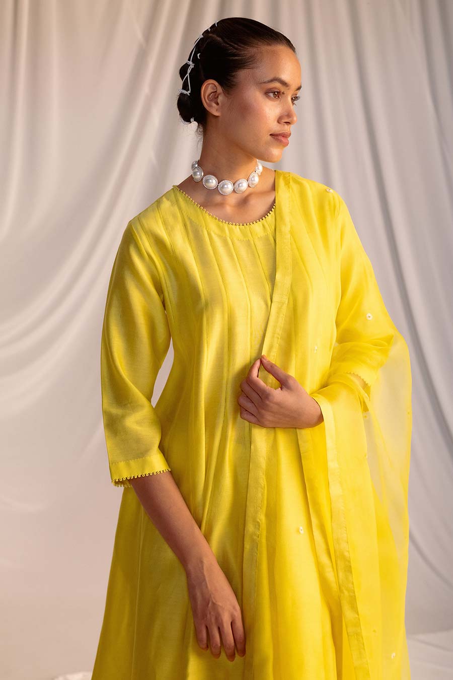 Lime Yellow Embroidered Dupatta