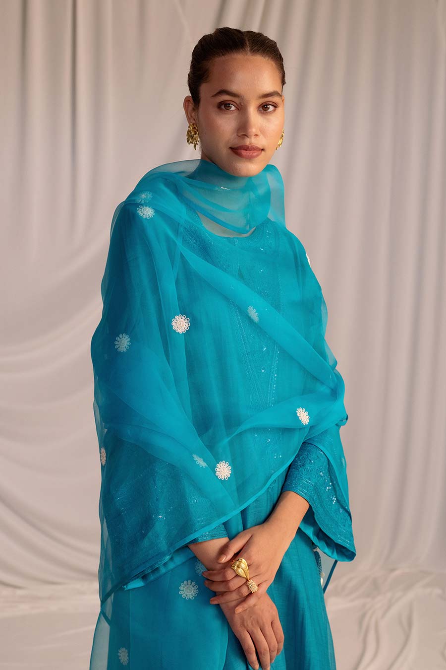 Turquois Blue Embroidered Dupatta