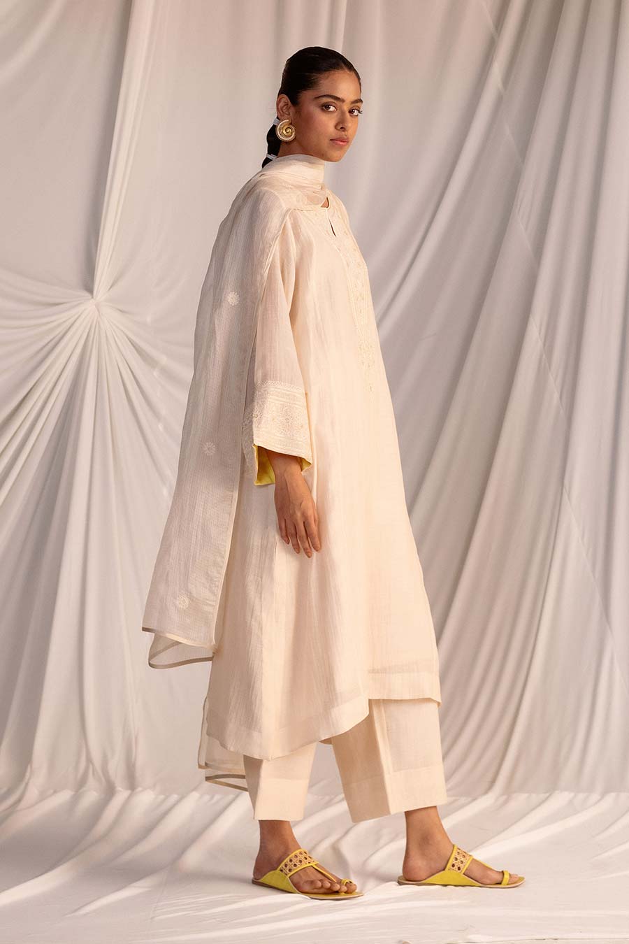 Off-White Embroidered Dupatta