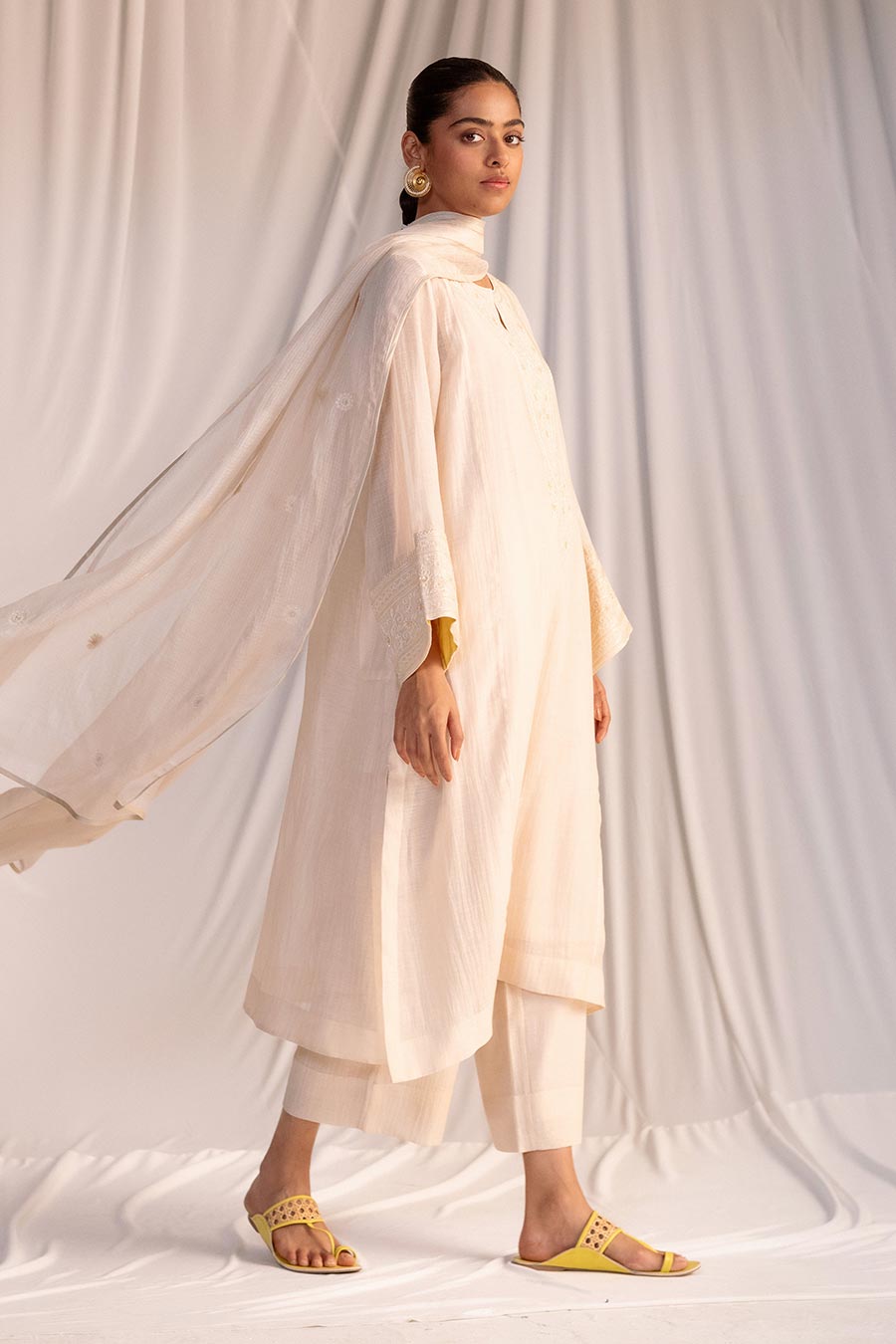 Off-White Embroidered Dupatta