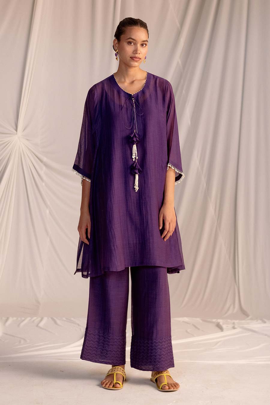 Purple Embellished Tunic & Pant Set