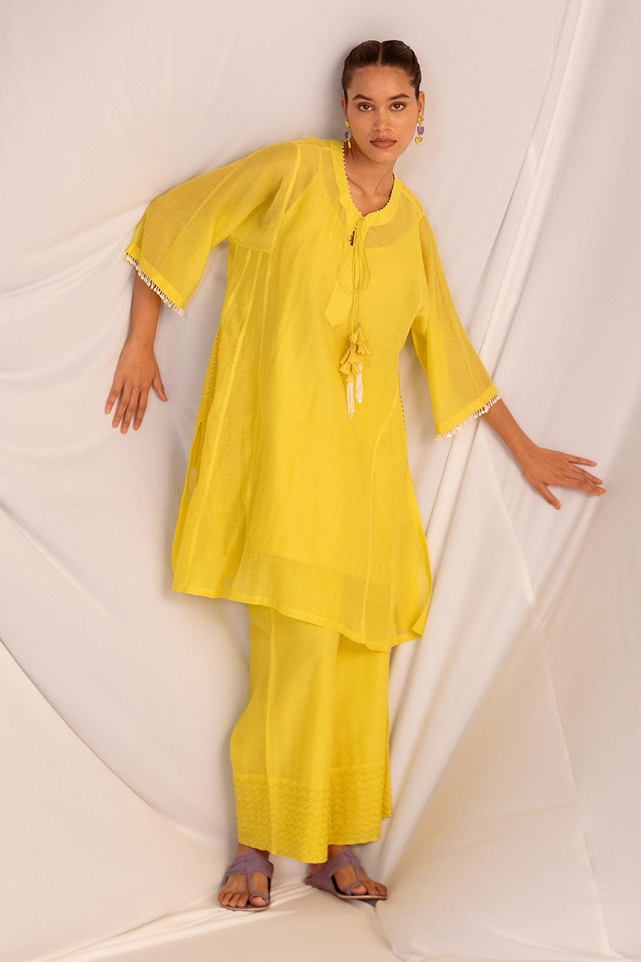 Lime Yellow Embroidered Kurta & Pant Set