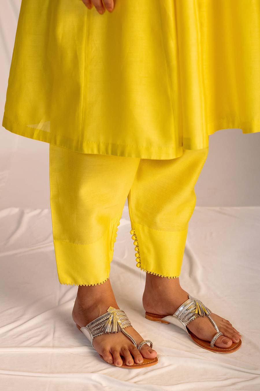 Lime Yellow Embroidered Anarkali & Pant Set