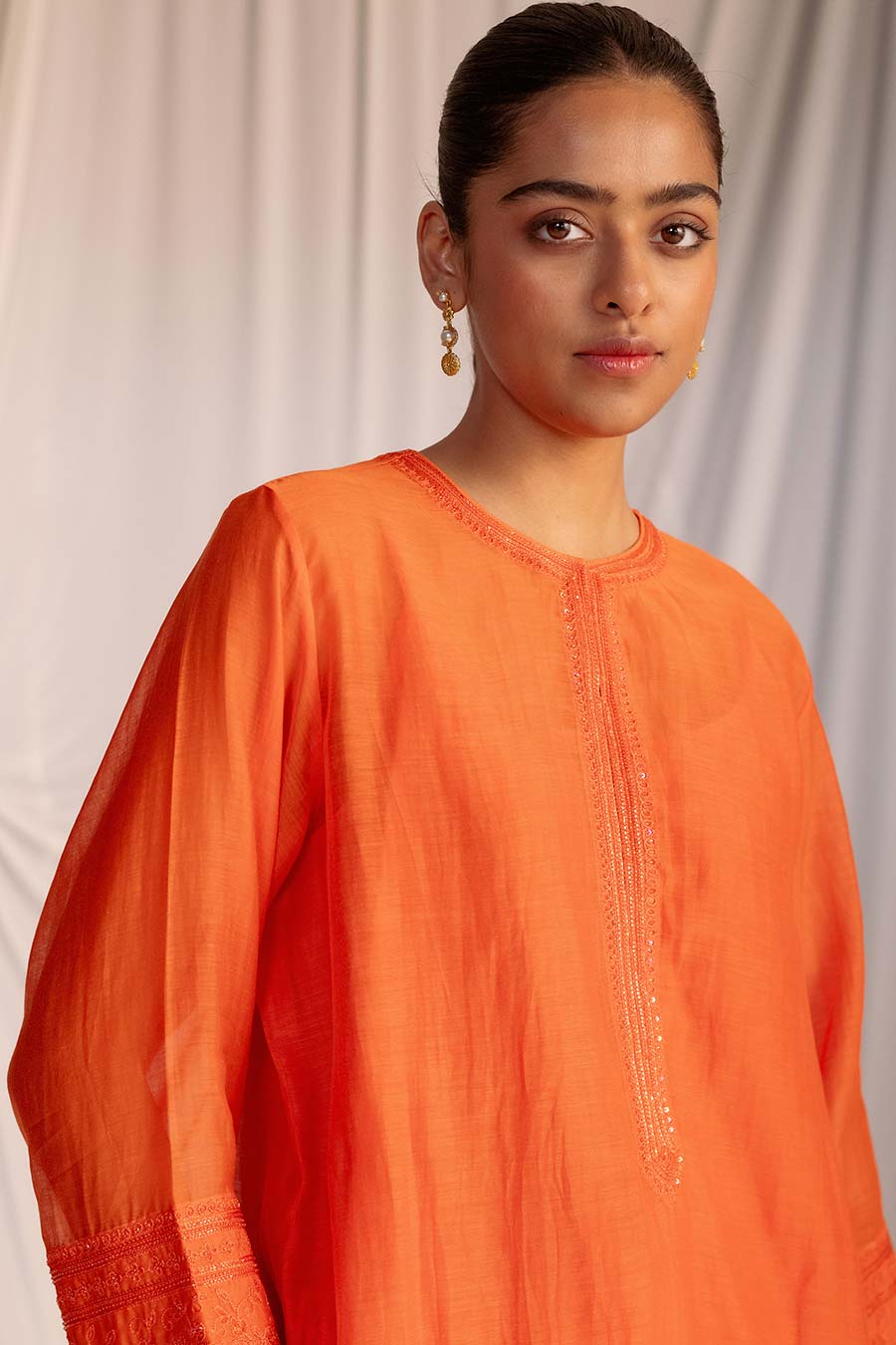 Rust Orange Embroidered Kurta & Pant Set