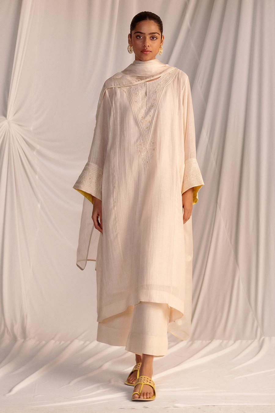 Off-White Embroidered Kurta & Pant Set