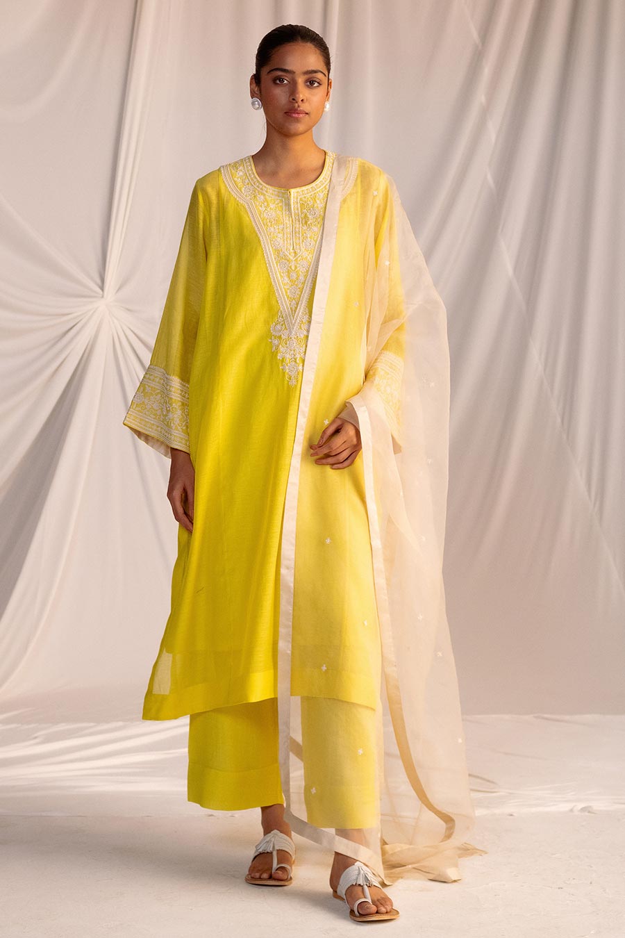 Lime Yellow Embroidered Kurta & Pant Set