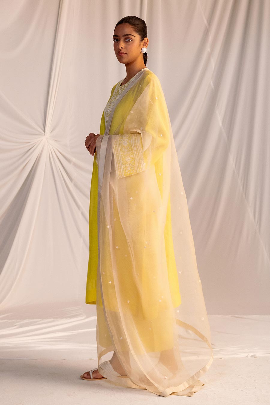 Lime Yellow Embroidered Kurta & Pant Set