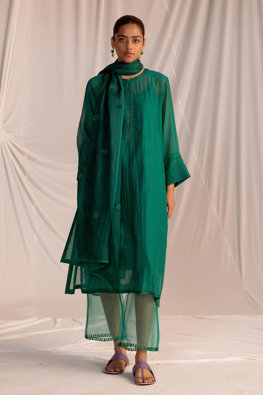 Green Embroidered Kurta & Pant Set
