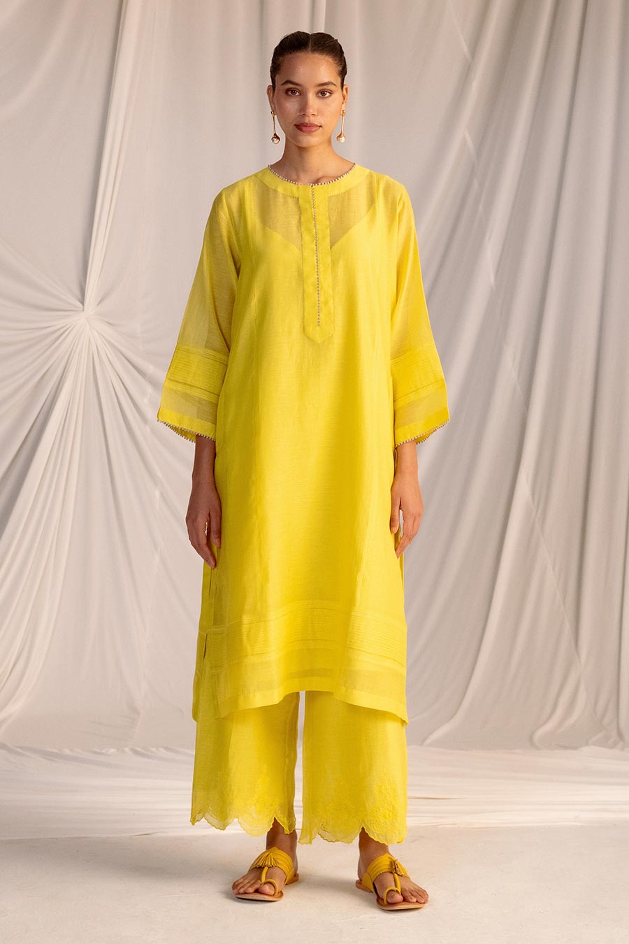 Lime Yellow Pintuck Kurta & Pant Set
