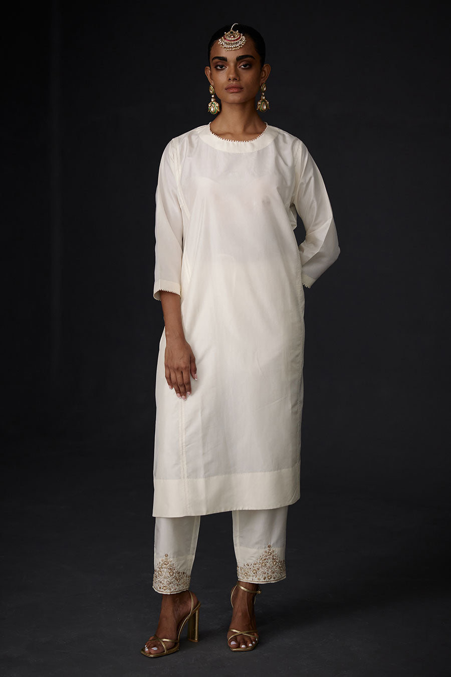 Ivory Embroidered Pocket Kurta & Pant Set