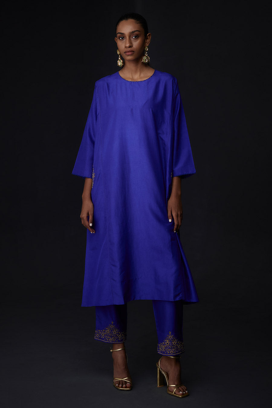 Persian Blue Embroidered Pocket Kurta & Pant Set