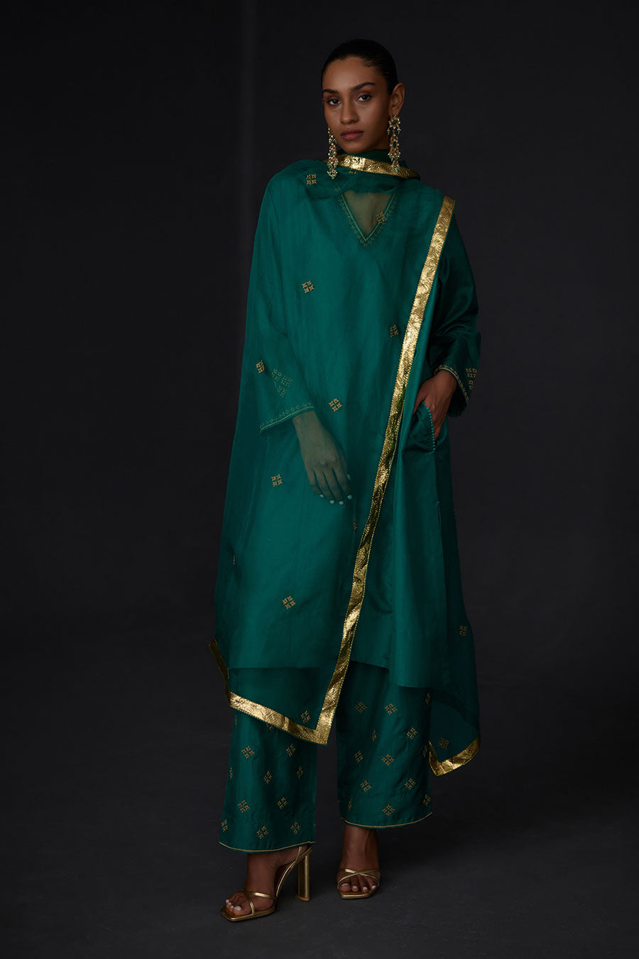 Green Embroidered Dupatta