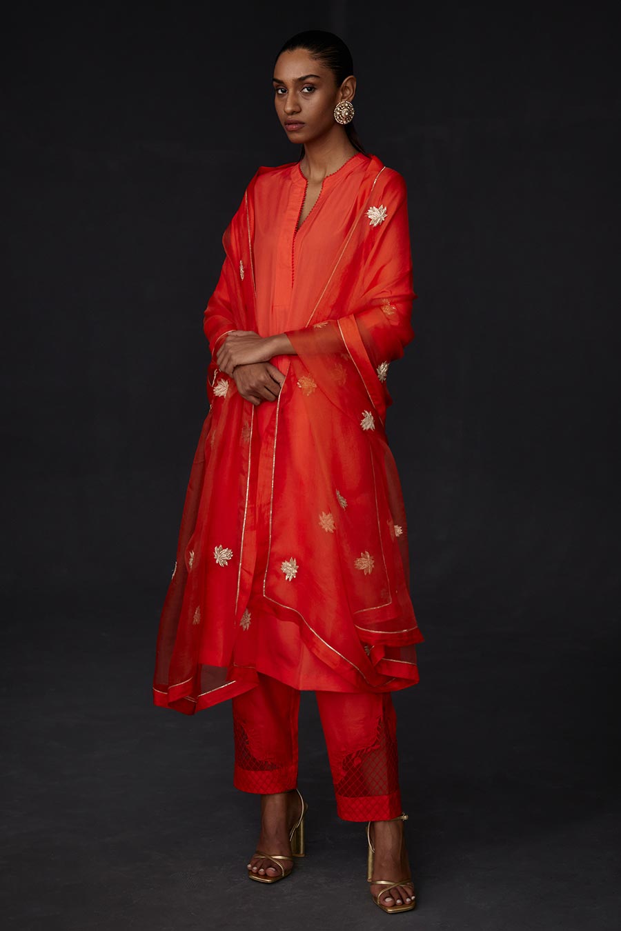 Scarlet Red Embroidered Dupatta