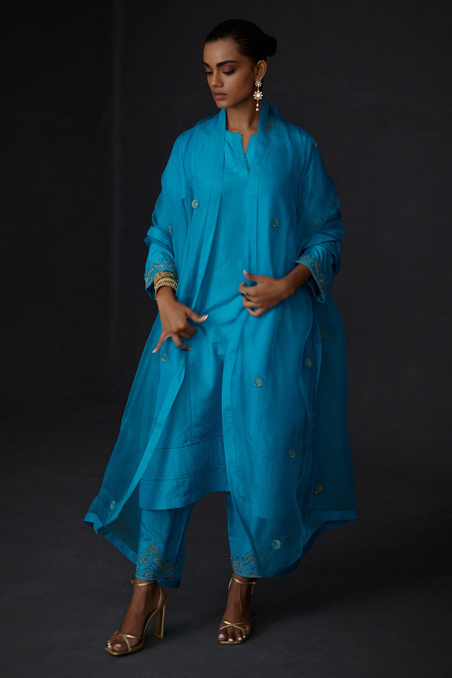 Turquoise Blue Embroidered Dupatta