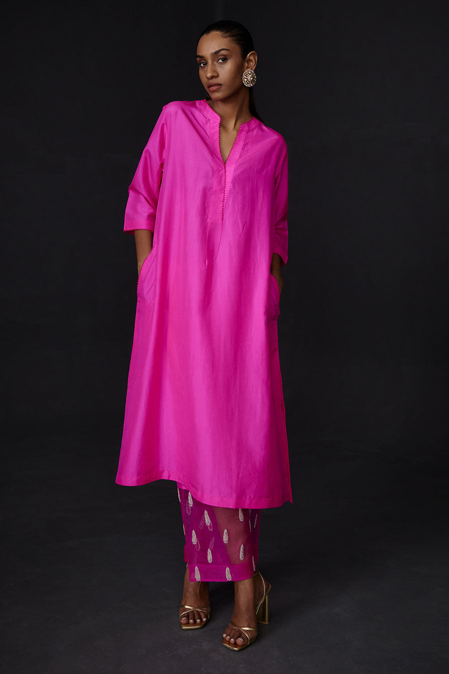 Pink Kurta & Embroidered Pant Set