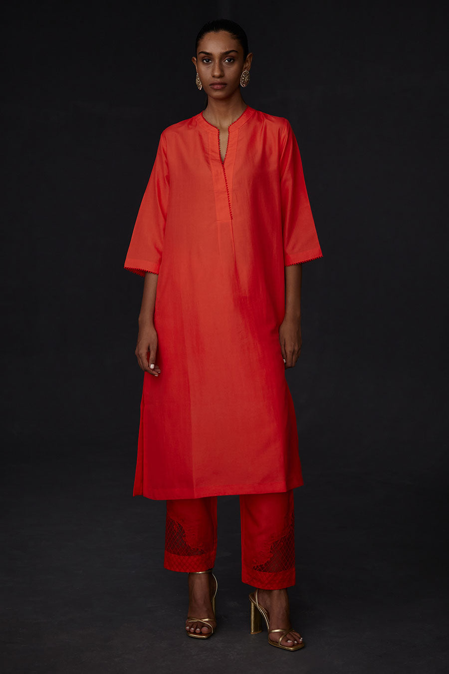 Scarlet Red Tunic & Embroidered Pant Set