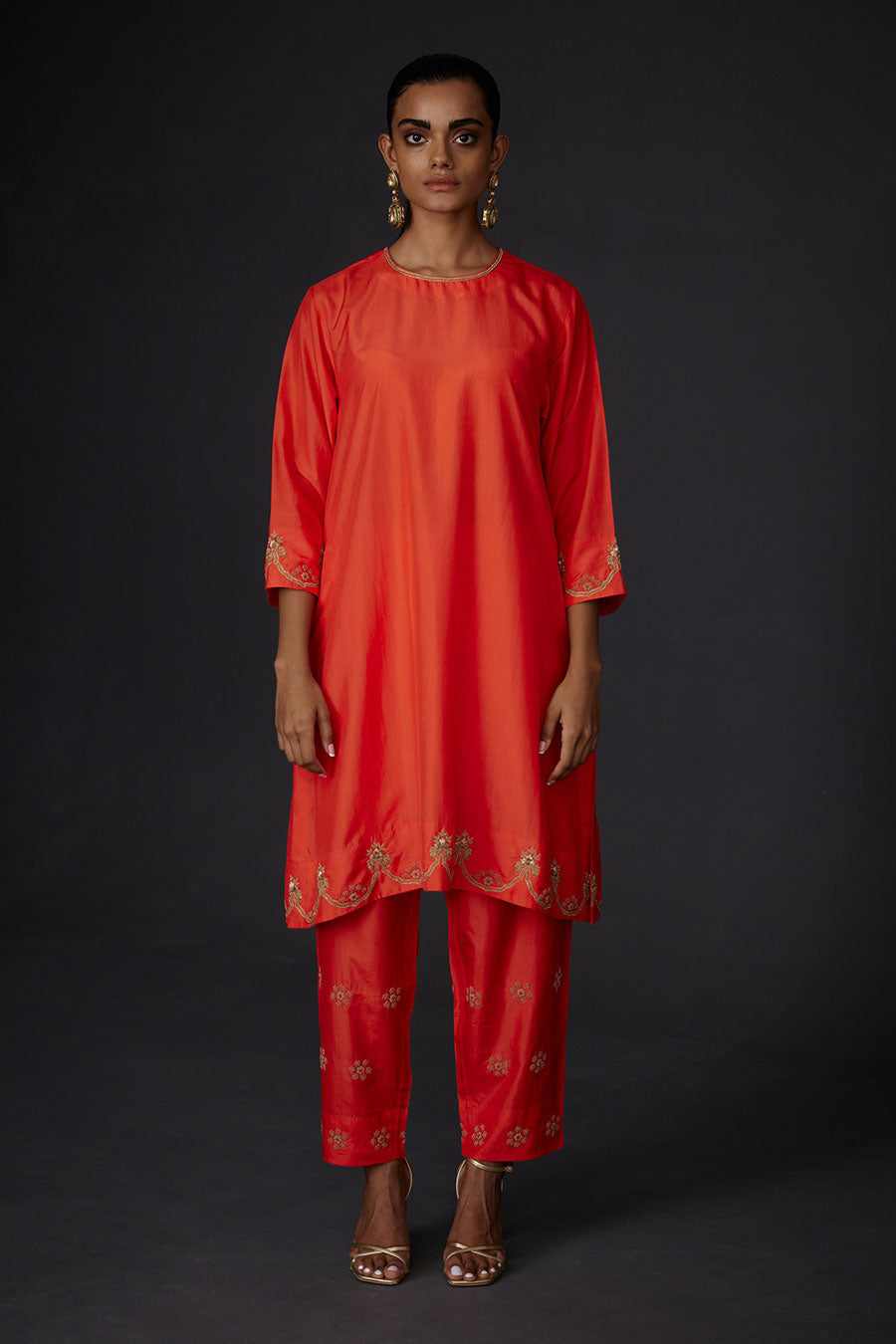 Scarlet Red Embroidered Kurta & Pant Set