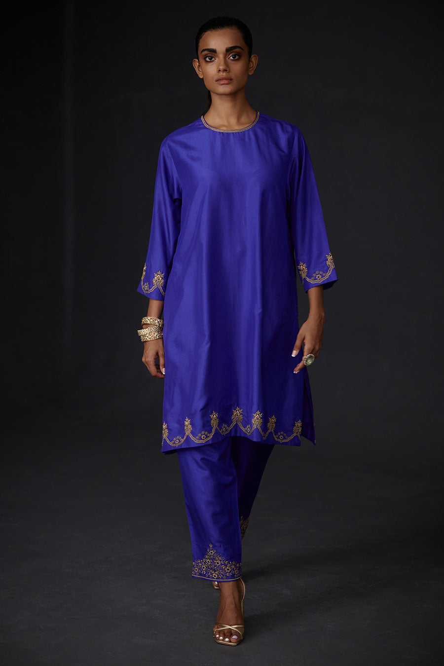 Persian Blue Embroidered Kurta & Pant Set