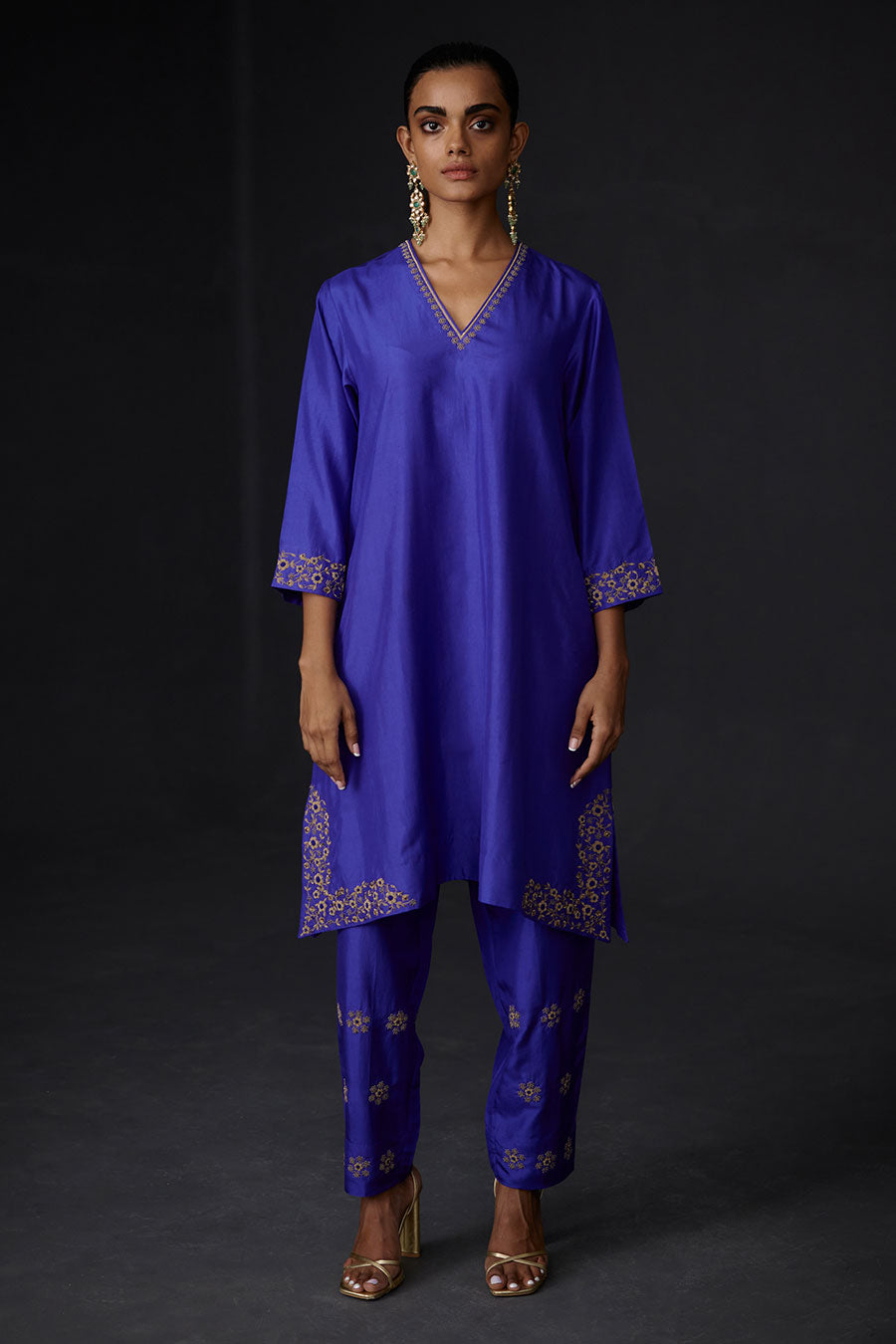 Persian Blue Embroidered Kurta & Pant Set