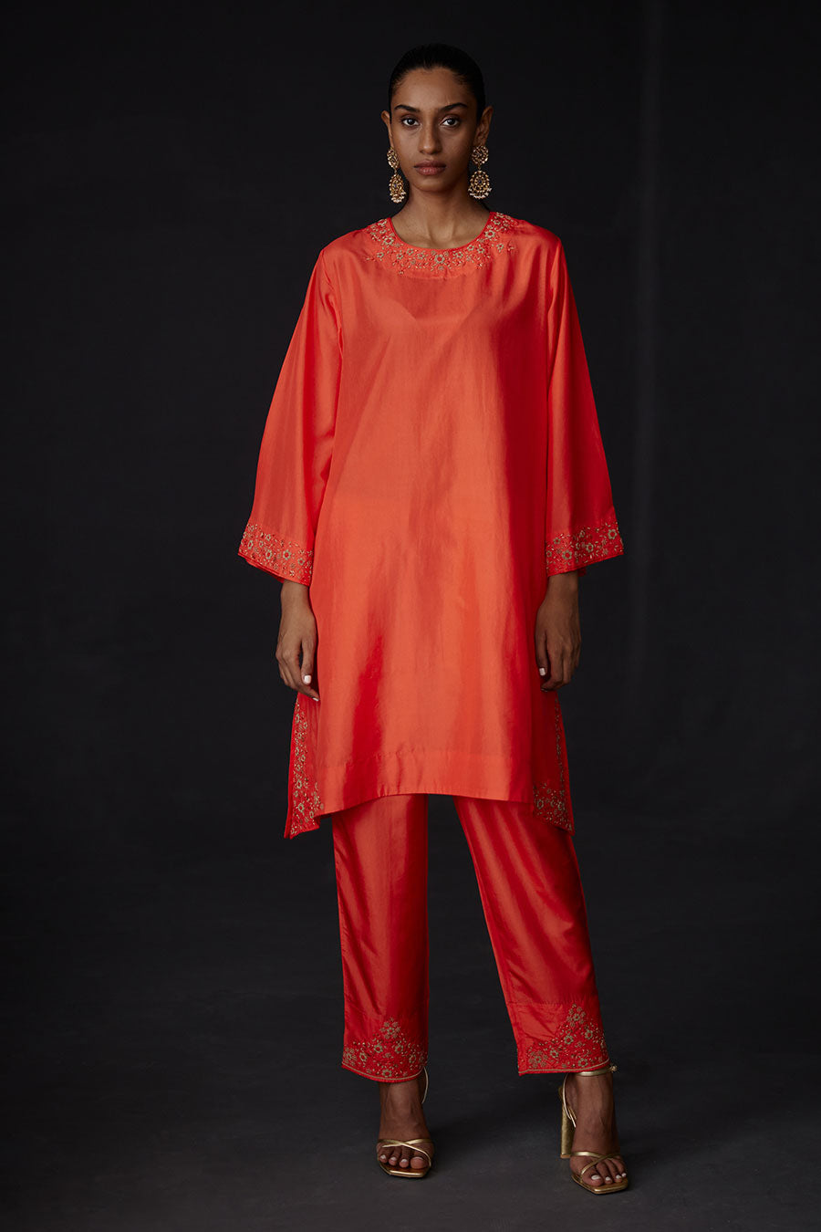 Scarlet Red Embroidered Kurta & Pant Set