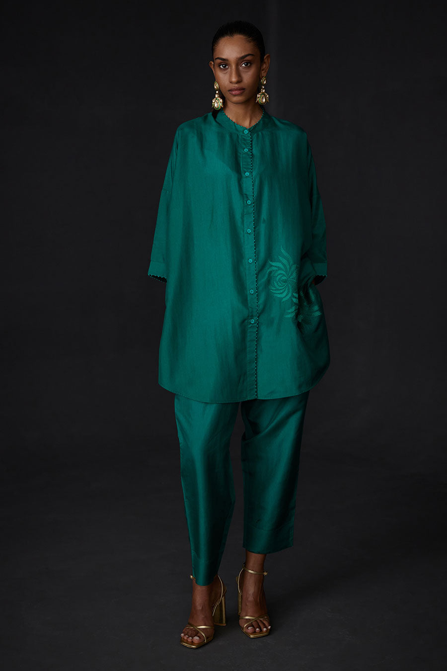 Green Embroidered Tunic & Pant Set
