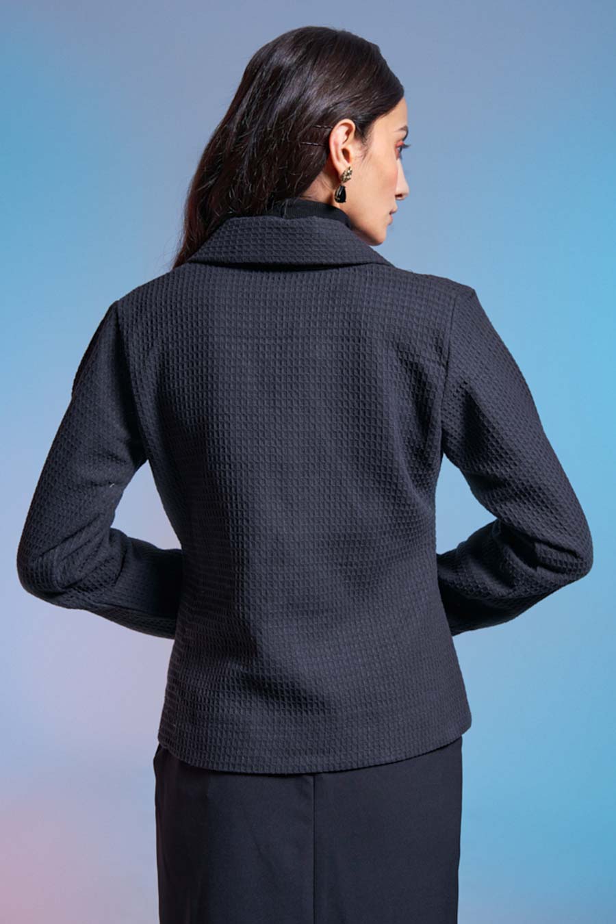 Black Textured Fitted Jacket