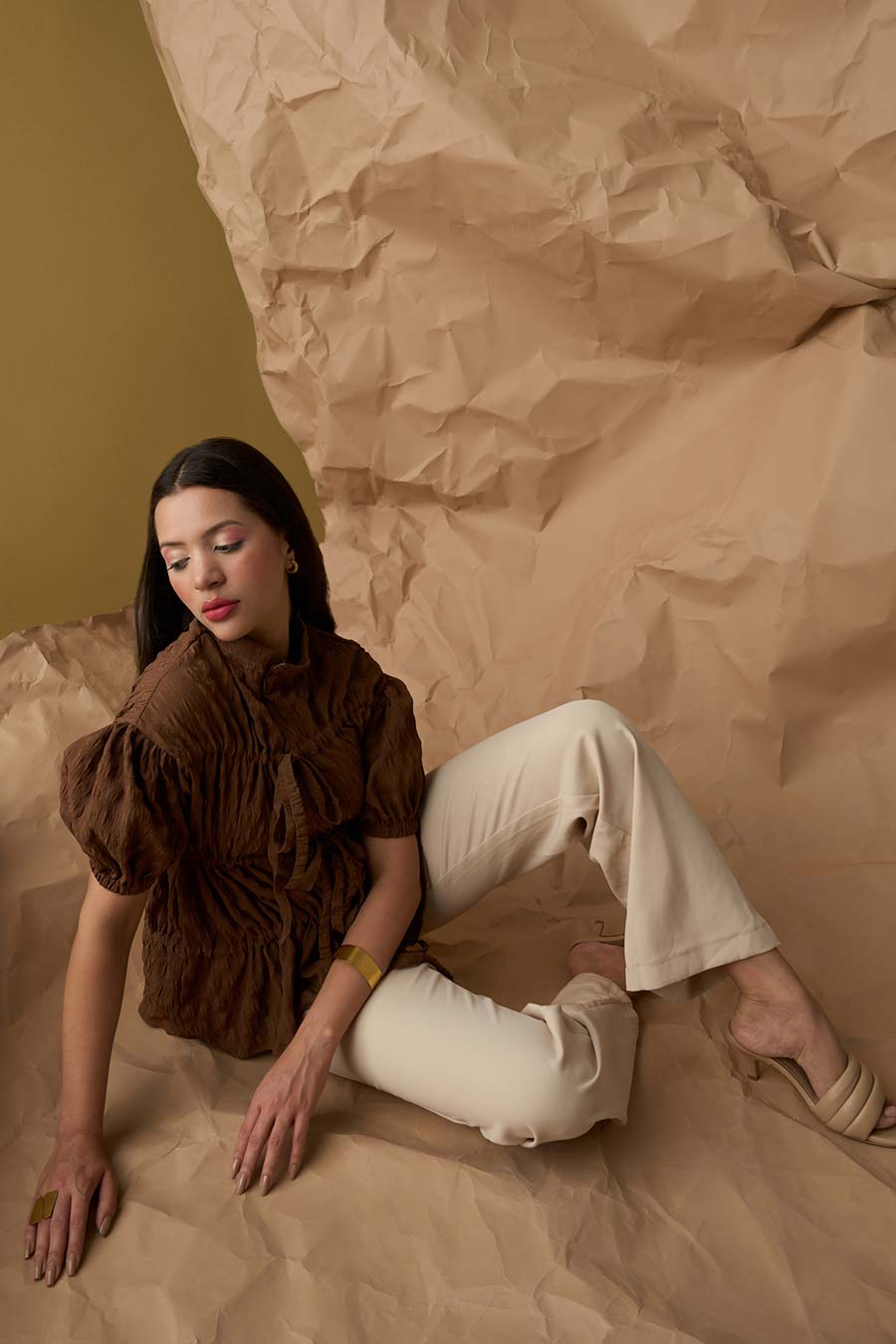 Brown Layered Tie-Up Top