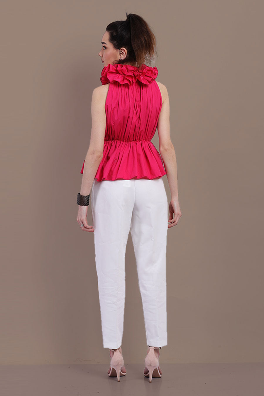 Pink High-Neck Ruffle Top