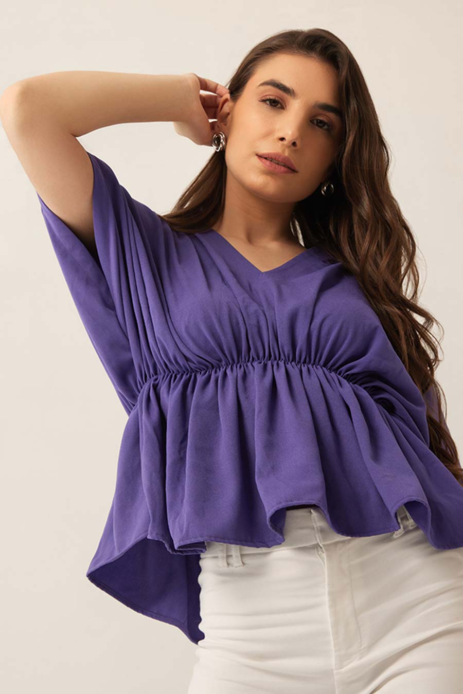 Purple Drawstring Sleeves Top