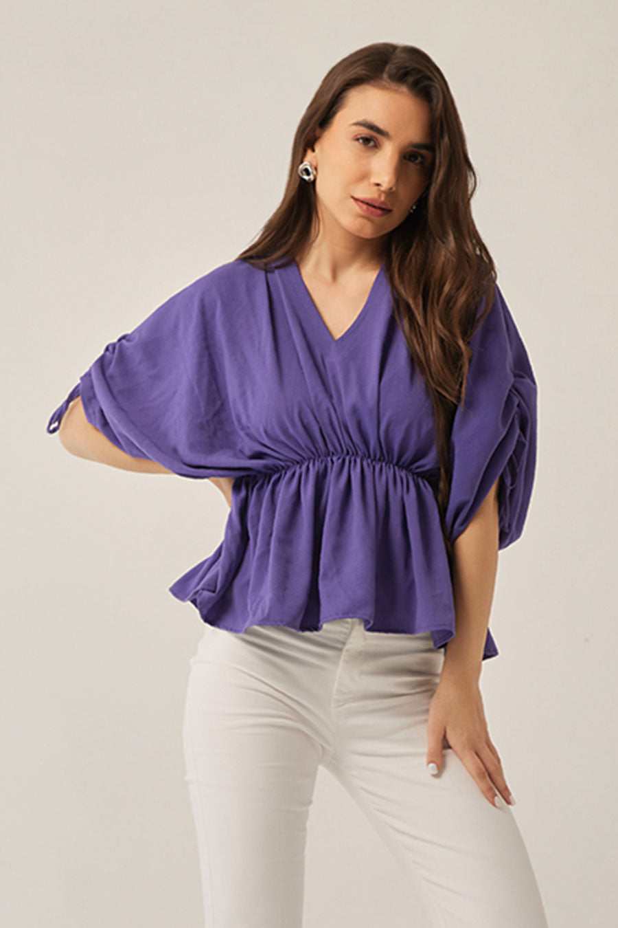 Purple Drawstring Sleeves Top