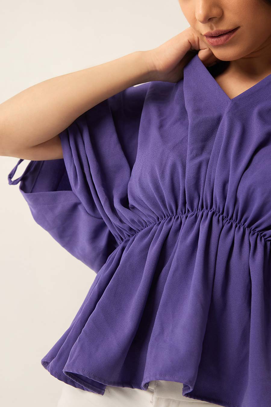 Purple Drawstring Sleeves Top